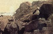 A boy sitting on the rocks Winslow Homer